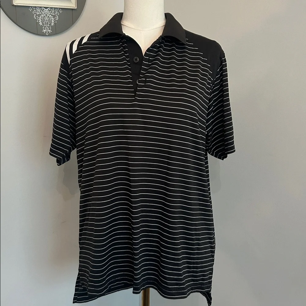 Adidas Clima Cool Golf Polo New Condition Shoulder Stripes Black and White